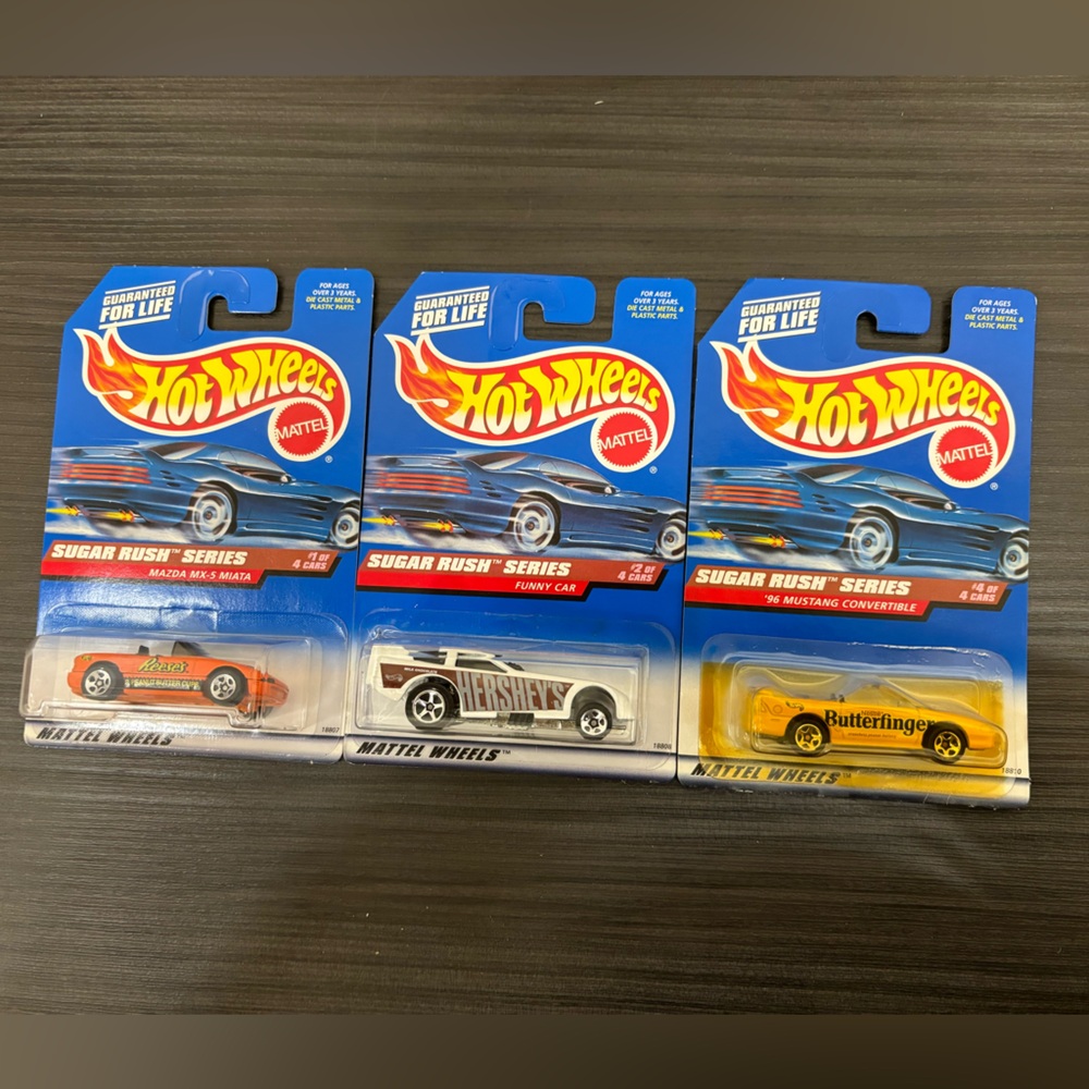 1997 Hot Wheels Sugar Rush Series Toy Cars #1, #2, #4
